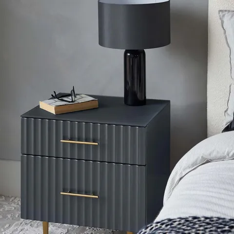 BOXED DANETTI ALBURY DARK GREY 2 DRAWER BEDSIDE TABLE