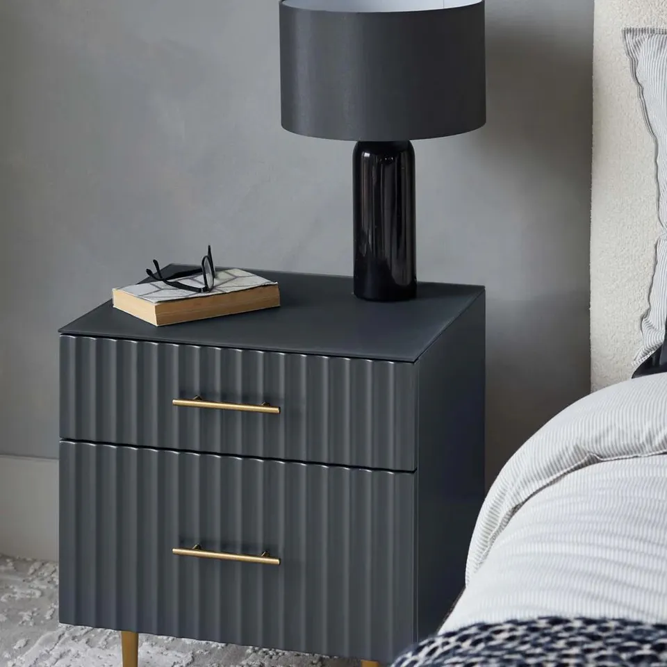 BOXED DANETTI ALBURY DARK GREY 2 DRAWER BEDSIDE TABLE