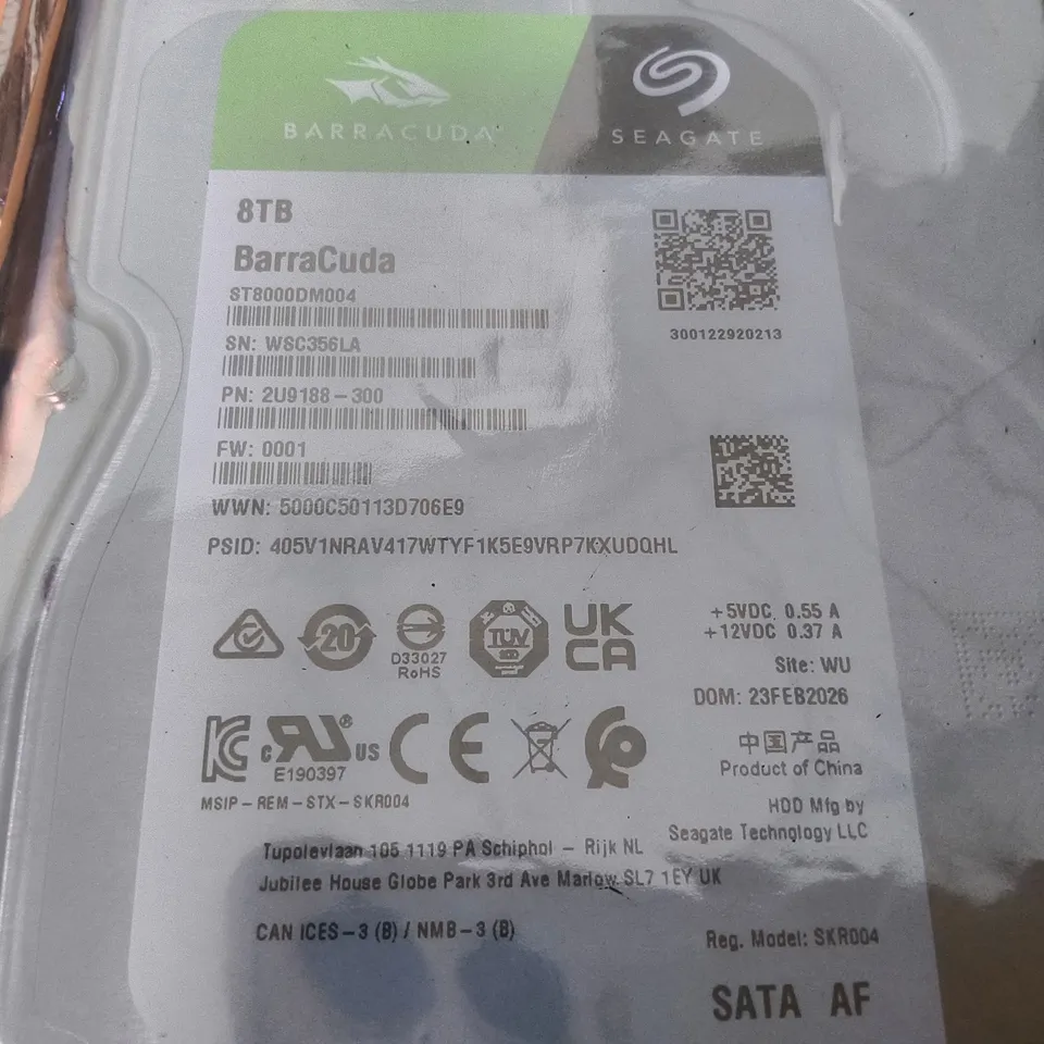 SEALED SEAGATE BARRACUDA 8TB HARD DRIVE - ST8000DM004