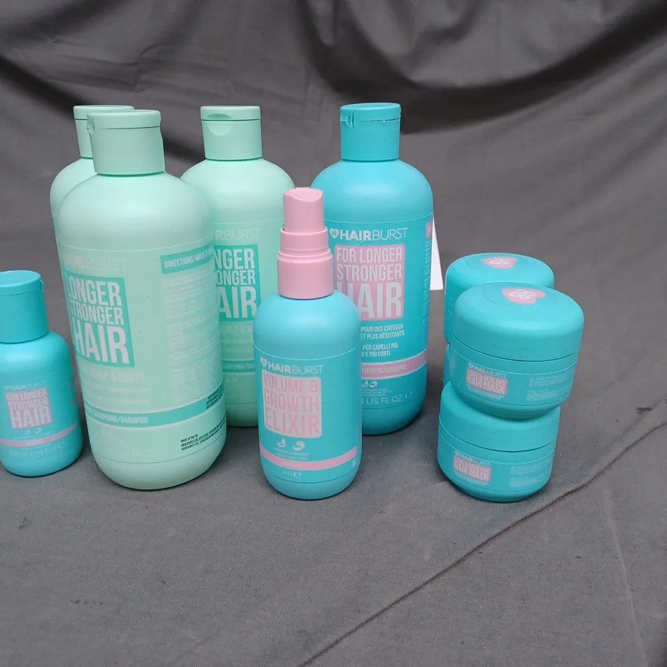 LOT OF 10 OF HAIR BURST HAIR CARE PRODUCTS TO INCLUDE HAIR MASK, VOLUME & GROWTH ELIXIR AND SHAMPOO