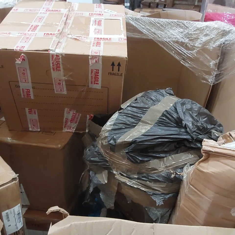 PALLET OF ASSORTED ITEMS INCLUDING: AIR PURIFIER, COOKER HOOD, TROLLEY, RUG ECT