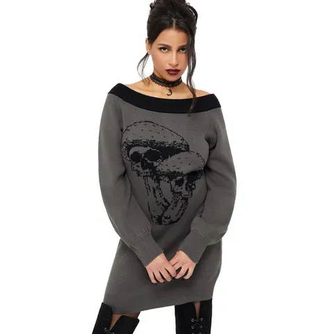 BRAND NEW KILLSTAR SKULLCAP SWEATER DRESS - GREY / BLACK - SIZE XXL