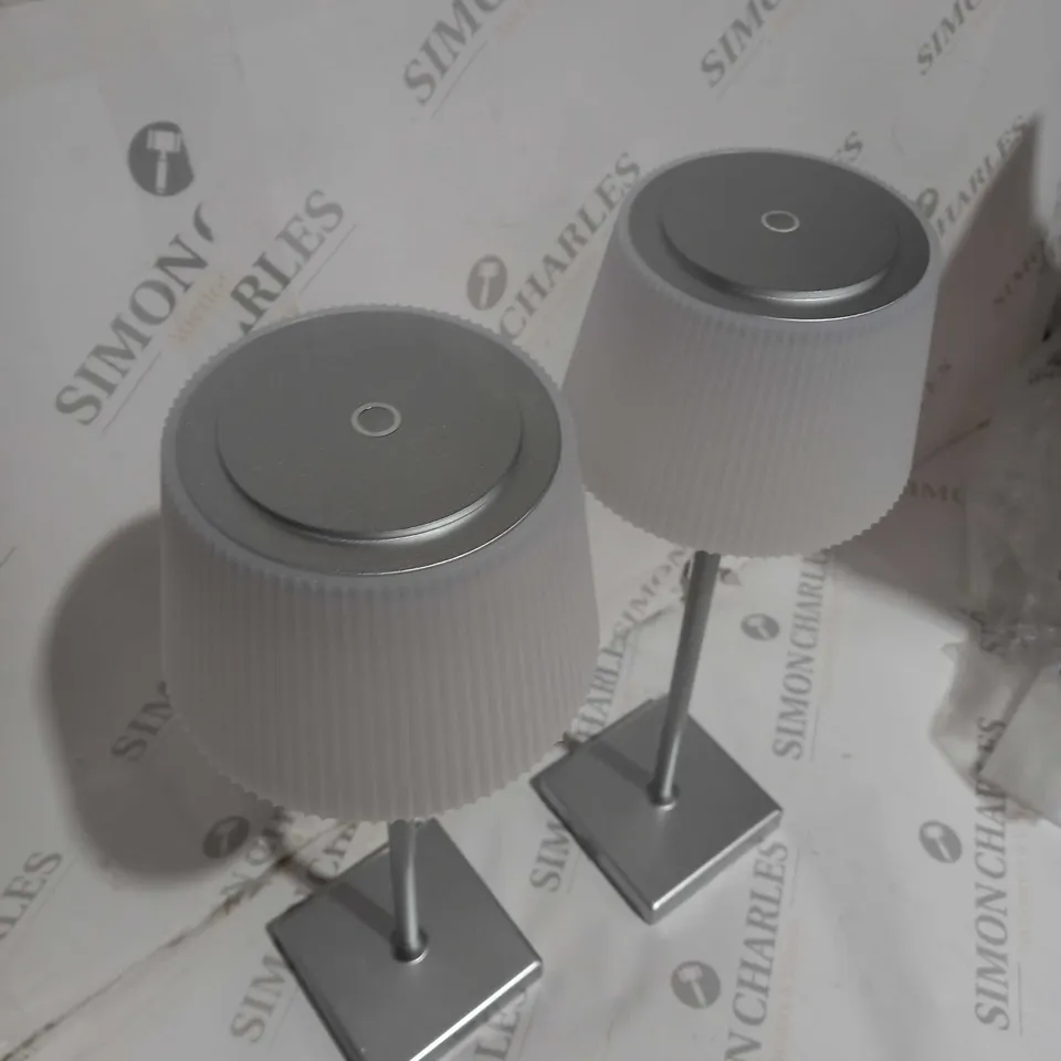 BOXED SFIXX SET OF 2 INDOOR OUTDOOR TOUCH TABLE LIGHTS IN SILVER