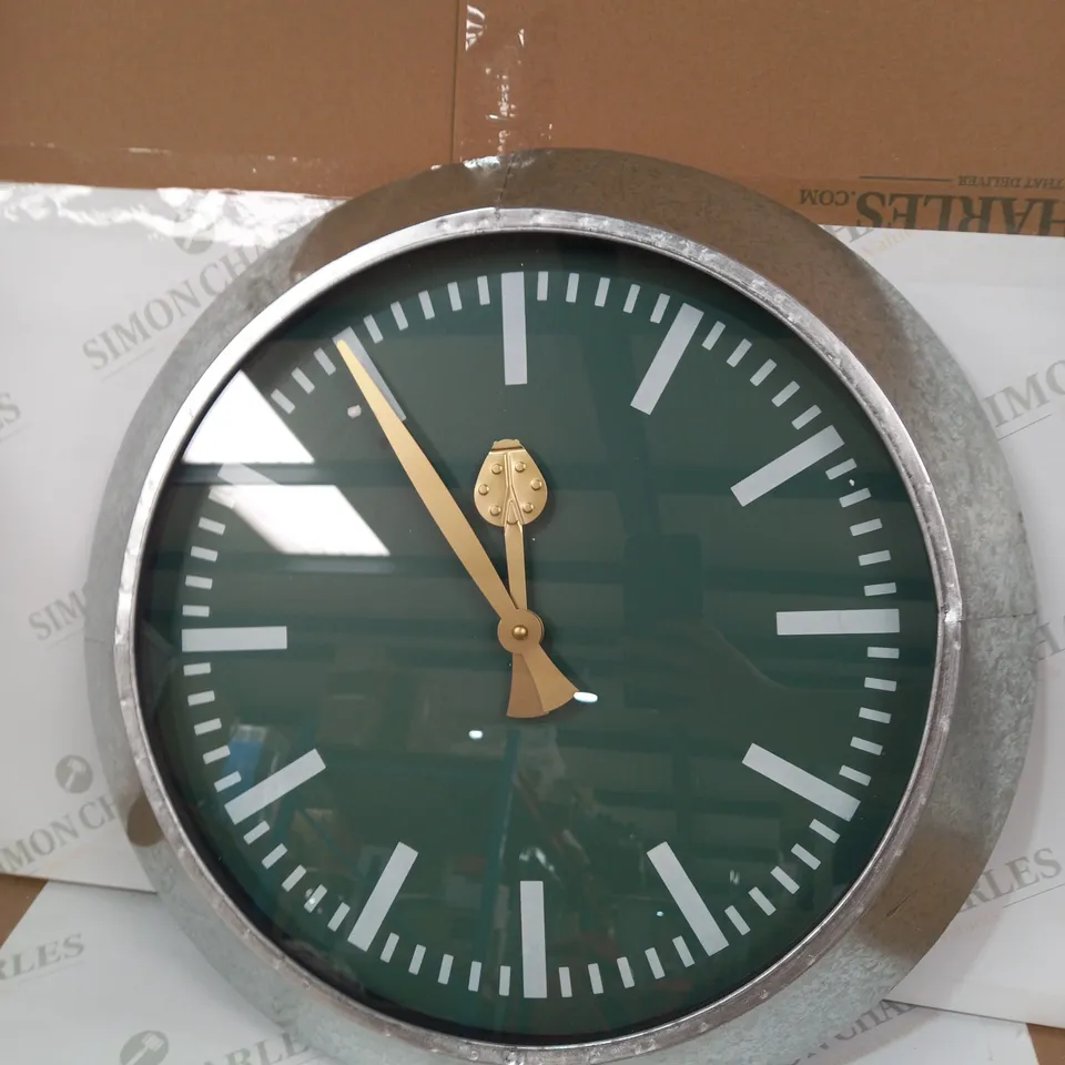 LARGE OUTDOOR GALVANISED STEEL CLOCK - GREEN FACE