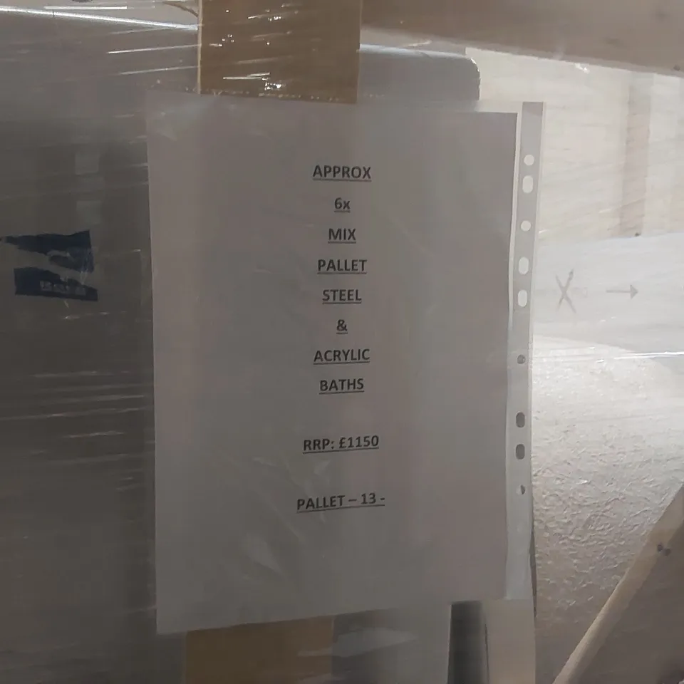 PALLET CONTAINING APPROXIMATELY 6x MIXED BATHTUBS