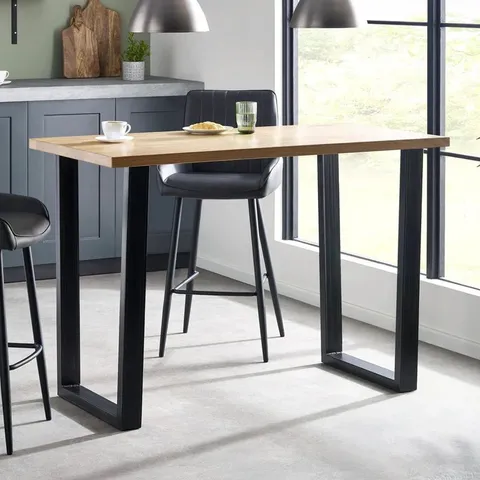 BOXED JULIAN BOWEN BROOKLYN BAR TABLE - DARK OAK/GUN METAL (1 BOX)
