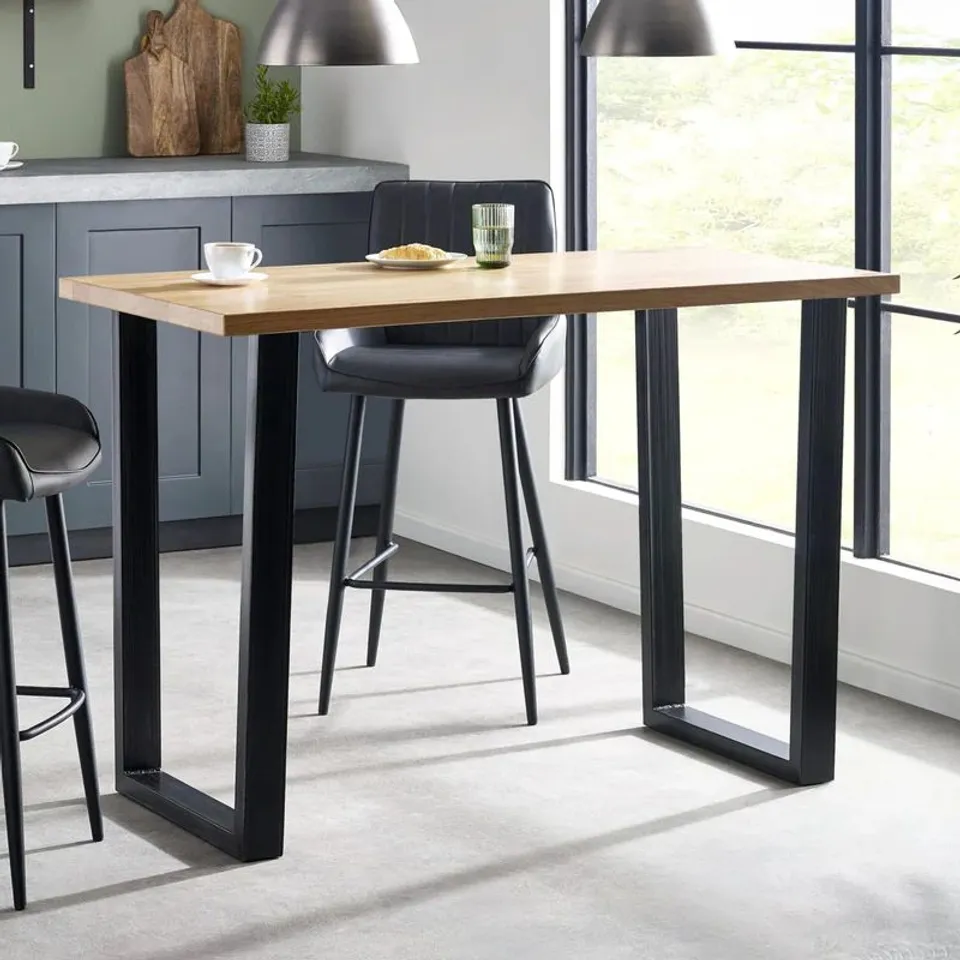 BOXED JULIAN BOWEN BROOKLYN BAR TABLE - DARK OAK/GUN METAL (1 BOX)