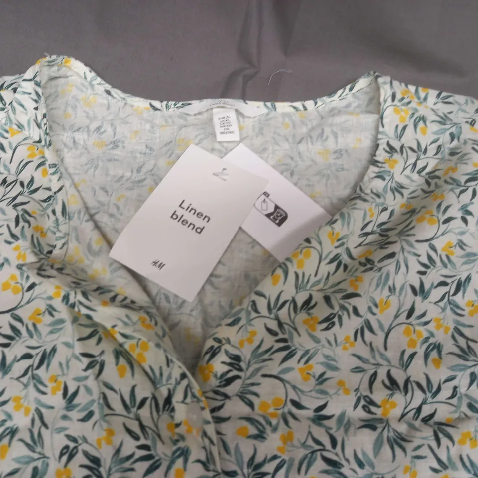 H&M LINEN BLEND FLORAL BLOUSE - EUR XL
