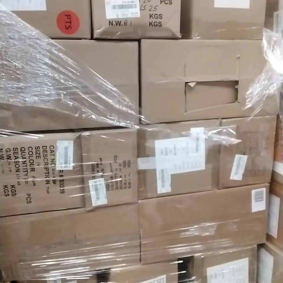 A PALLET TO CONTAIN APPROXIMATELY 100 BRAND NEW DESIGNER WOMEN'S CLOTHES WHICH INCLUDE; T-SHIRTS, TOPS, SHIRTS, SIMILAR PRODUCTS ETC