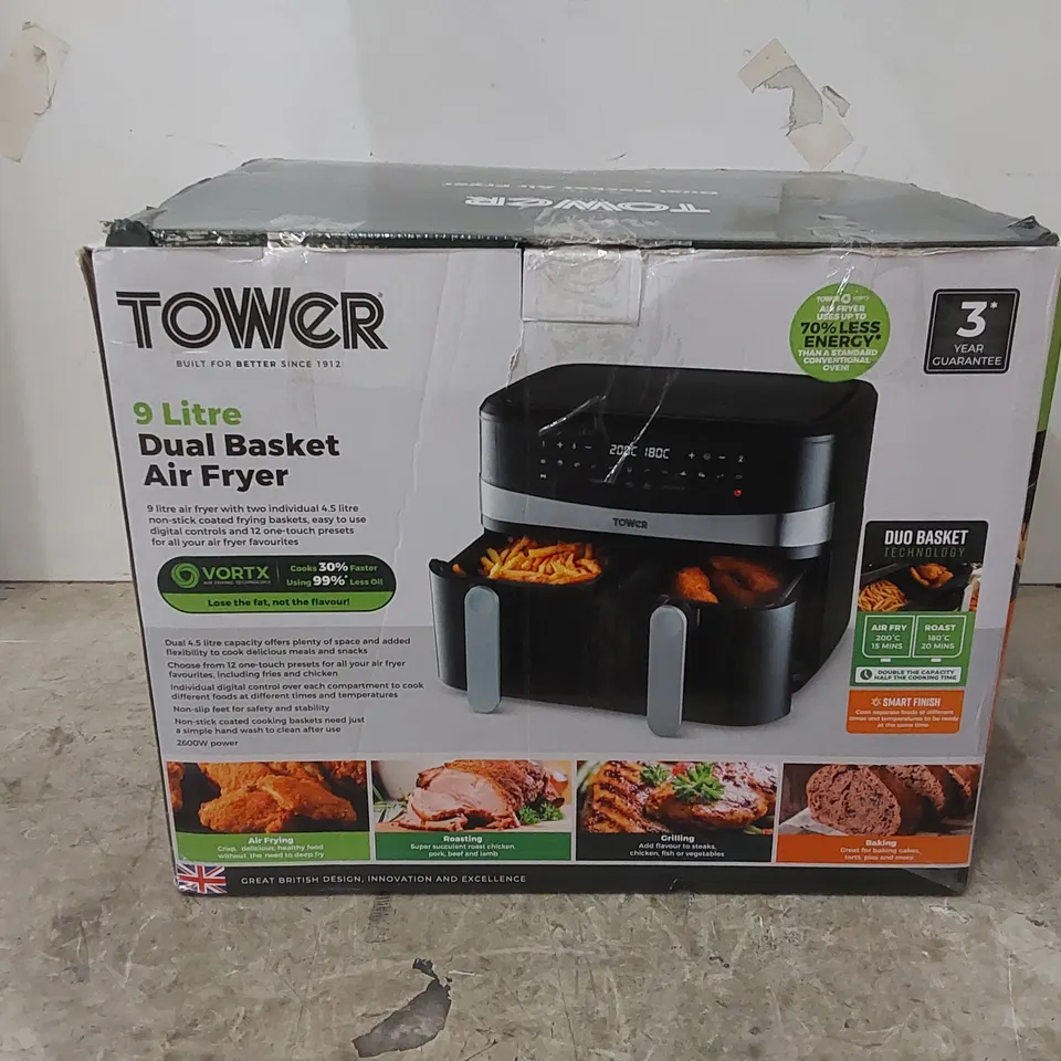 BOXED TOWER 9 LITRE DUAL BASKET AIR FRYER (1 BOX)