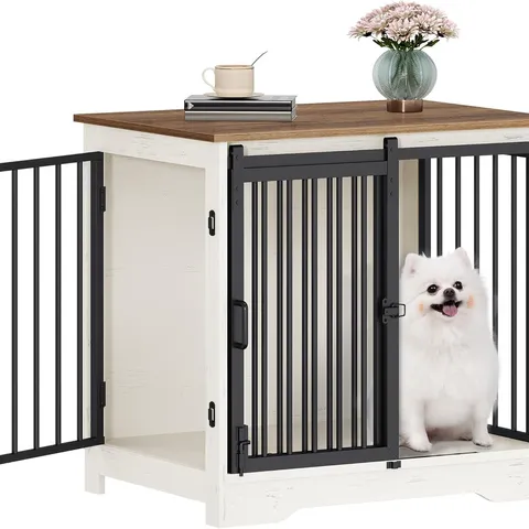 BOXED HZUANERI DOG CRATE FURNITURE - WHITE/BROWN (1 BOX)