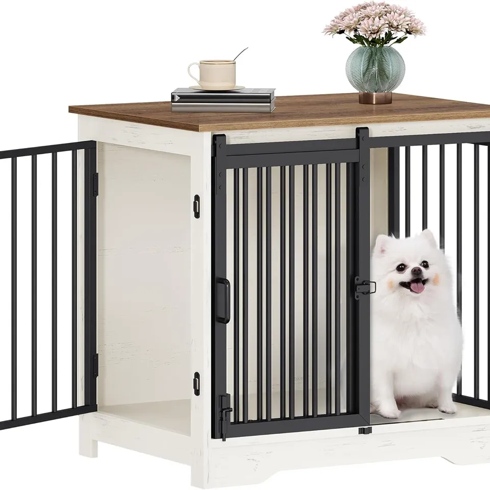 BOXED HZUANERI DOG CRATE FURNITURE - WHITE/BROWN (1 BOX)