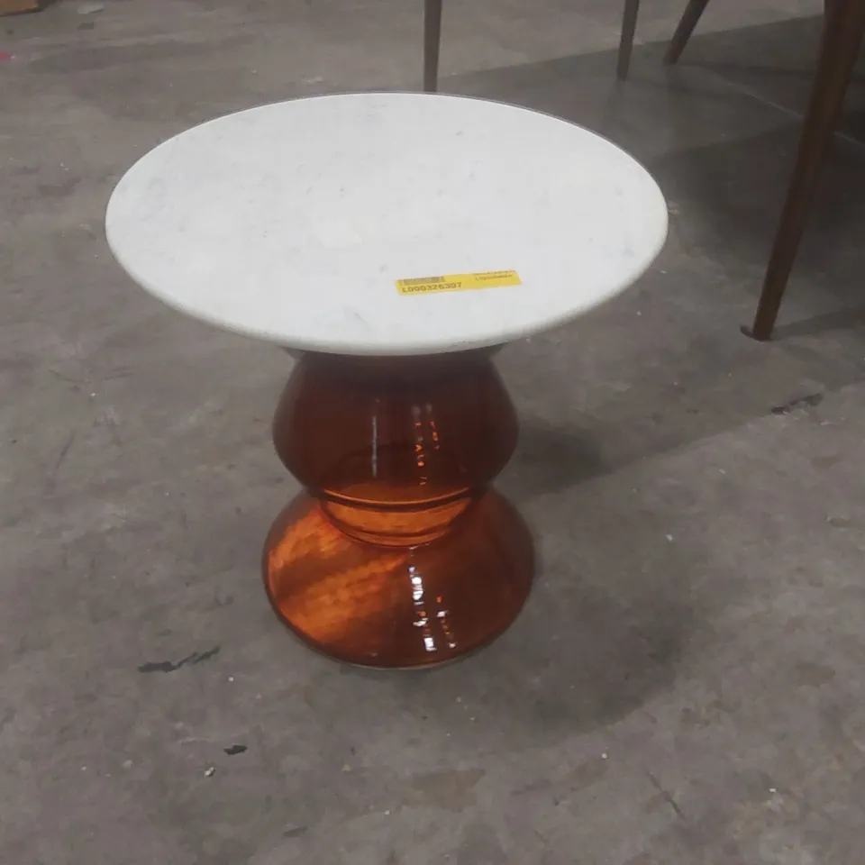 TURIN SIDE TABLE 510X510MM MARBLE TOP TABLE, BASE COLOUR: ORANGE