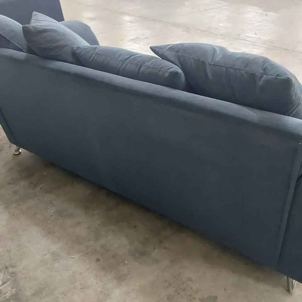 DESIGNER THREE SEATER SOFA BLUE PLUSH FABRIC 