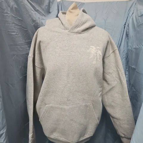 PINK PALM PUFF HOODIE – GREY WITH WING GRAPHIC, UK S