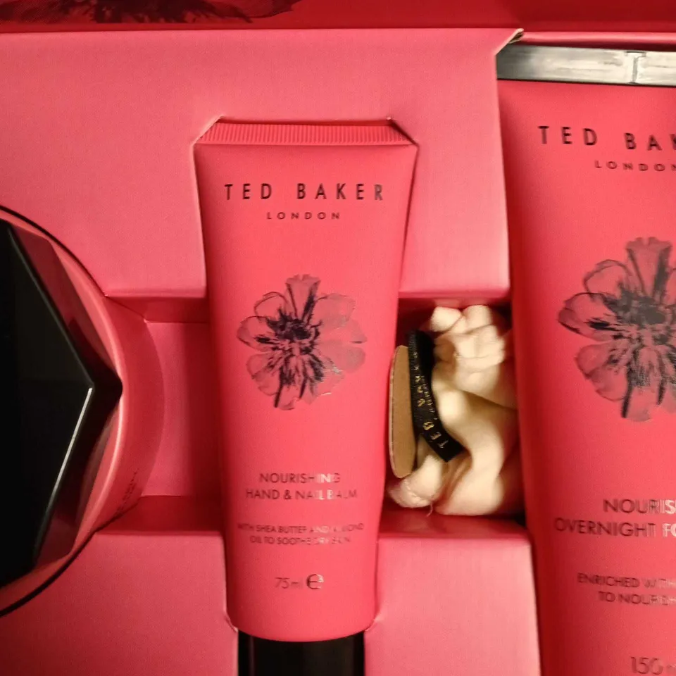 TED BAKER LONDON NOURISHING OVERNIGHT FOOT CREAM & HAND & NAIL BALM SET IN PINK GIFT BOX (150 ML + 75 ML)