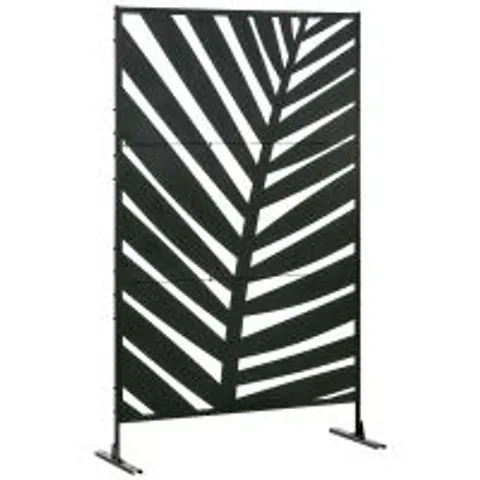 BOXED OUTSUNNY DECORATIVE PRIVACY SCREEN WITH STAND, 6.5FT FREESTANDING METAL OUTDOOR DIVIDER, DECORATIVE PRIVACY PANEL WITH EXPANSION SCREWS FOR GARDEN PATIO POOL HOT TUB, BANANA LEAF STYLE, BLACK