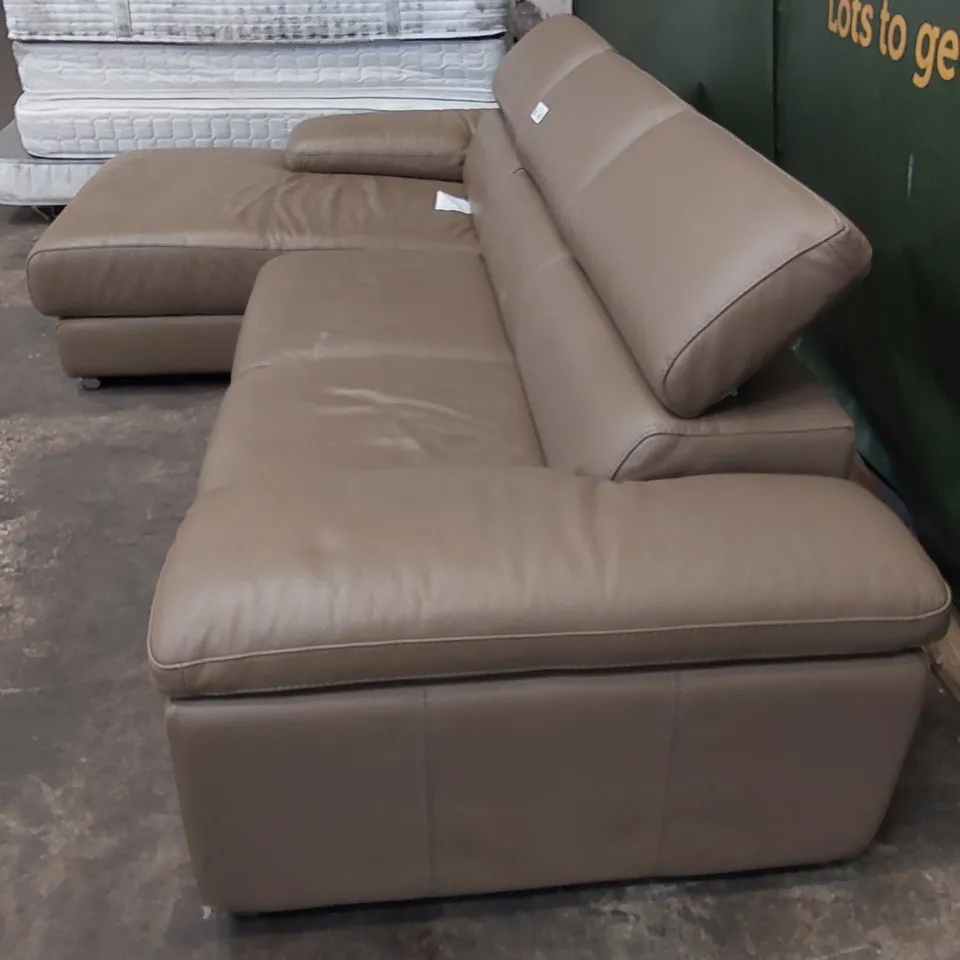 BROWN LEATHER 4 SEATER SOFA WITH RHF CHAISE