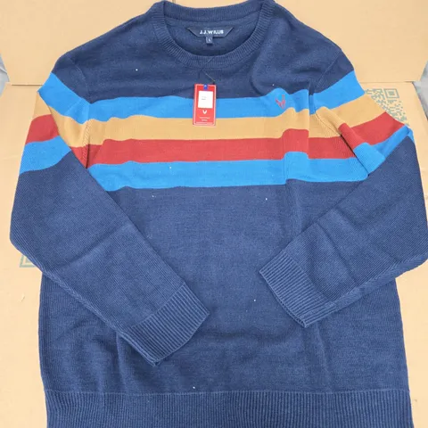 J.J.WILLS MENS CREW NECK KNITWEAR IN NAVY - LARGE