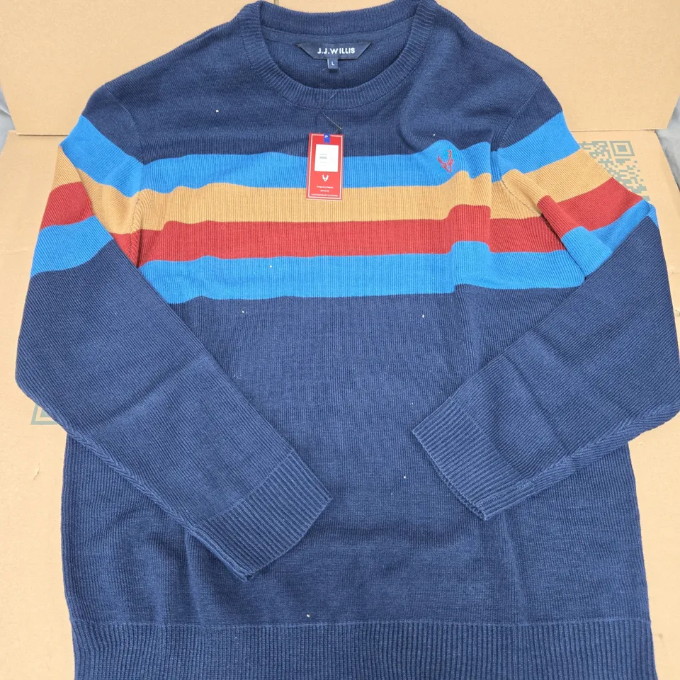 J.J.WILLS MENS CREW NECK KNITWEAR IN NAVY - LARGE