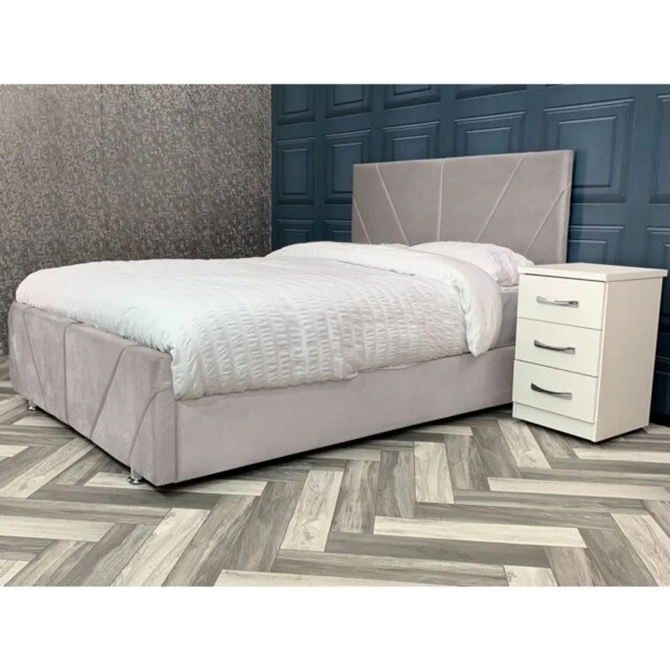 BAGGED LIESEL UPHOLSTERED BED FRAME - BEIGE (3 PARTS)