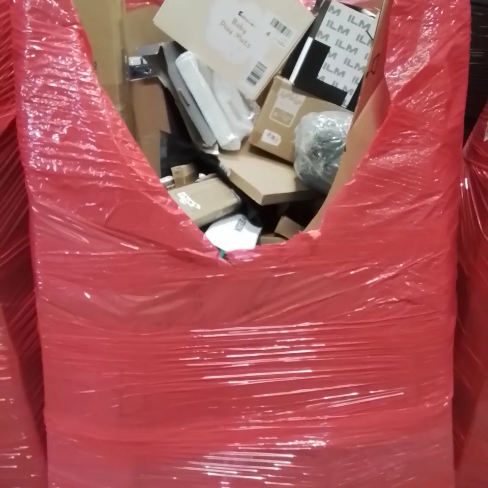 PALLET CONTAINING VARIOUS ASSORTED BOXED HOUSEHOLD ITEMS TO INCLUDE: BOOSTER SEATS, BABY PLAY MATS, LIGHT UP GIFT SETS AND LOTS MORE UNMARKED BOXED ITEMS 