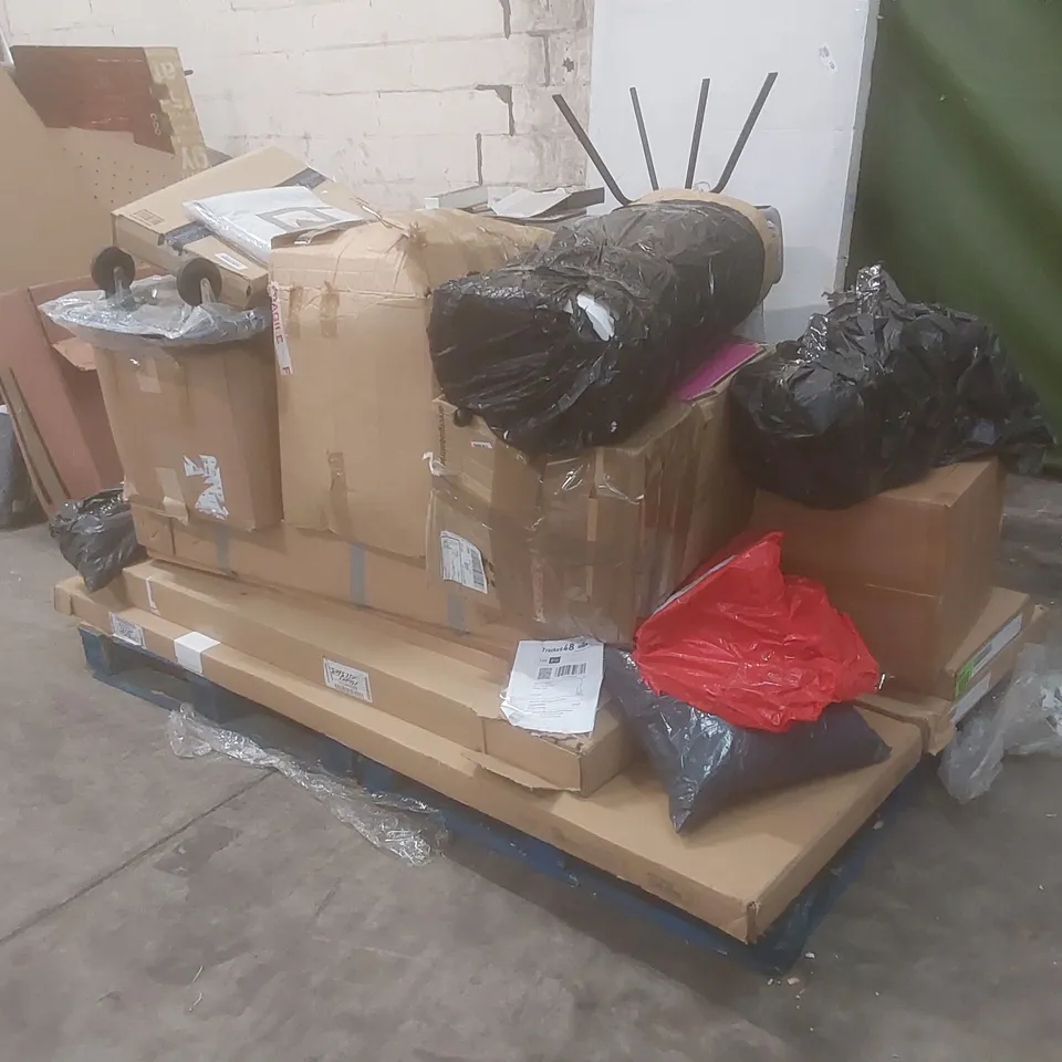 PALLET OF ASSORTED HOUSEHOLD GOODS AND INCOMPLETE FURNITURE PARTS 