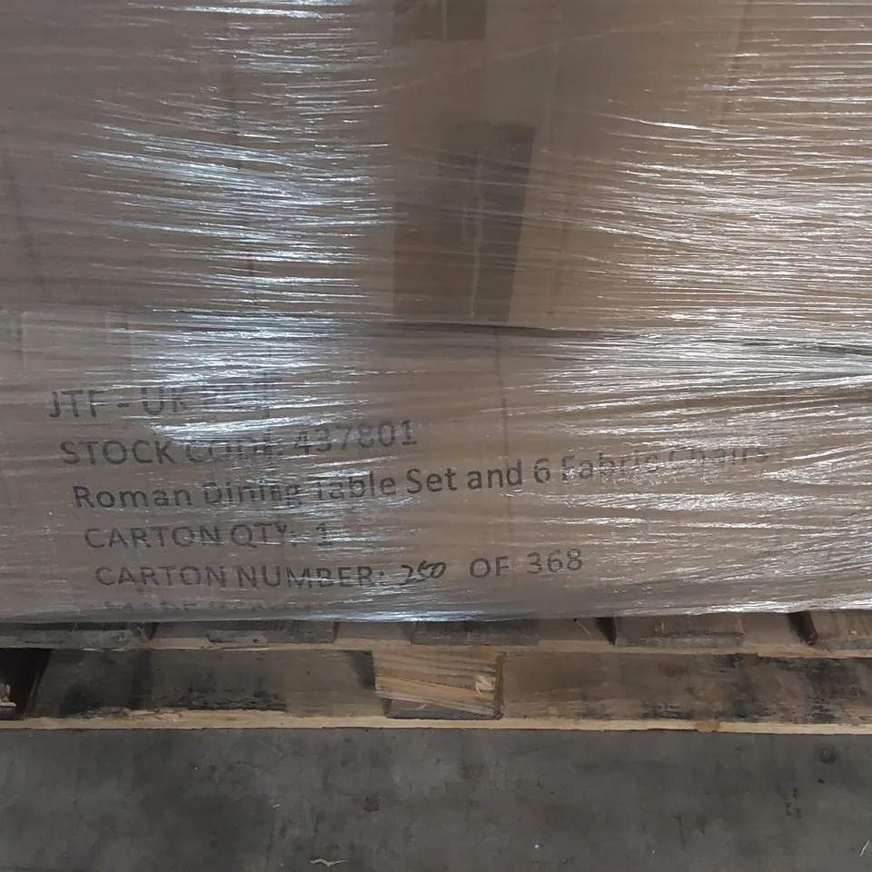 PALLET CONTAINING ASSORTED FURNITURE ITEMS INCLUDING: ROMAN DINING TABLE SET, FOLDABLE STORAGE OTTOMAN, MALMO SHELF UNIT ECT