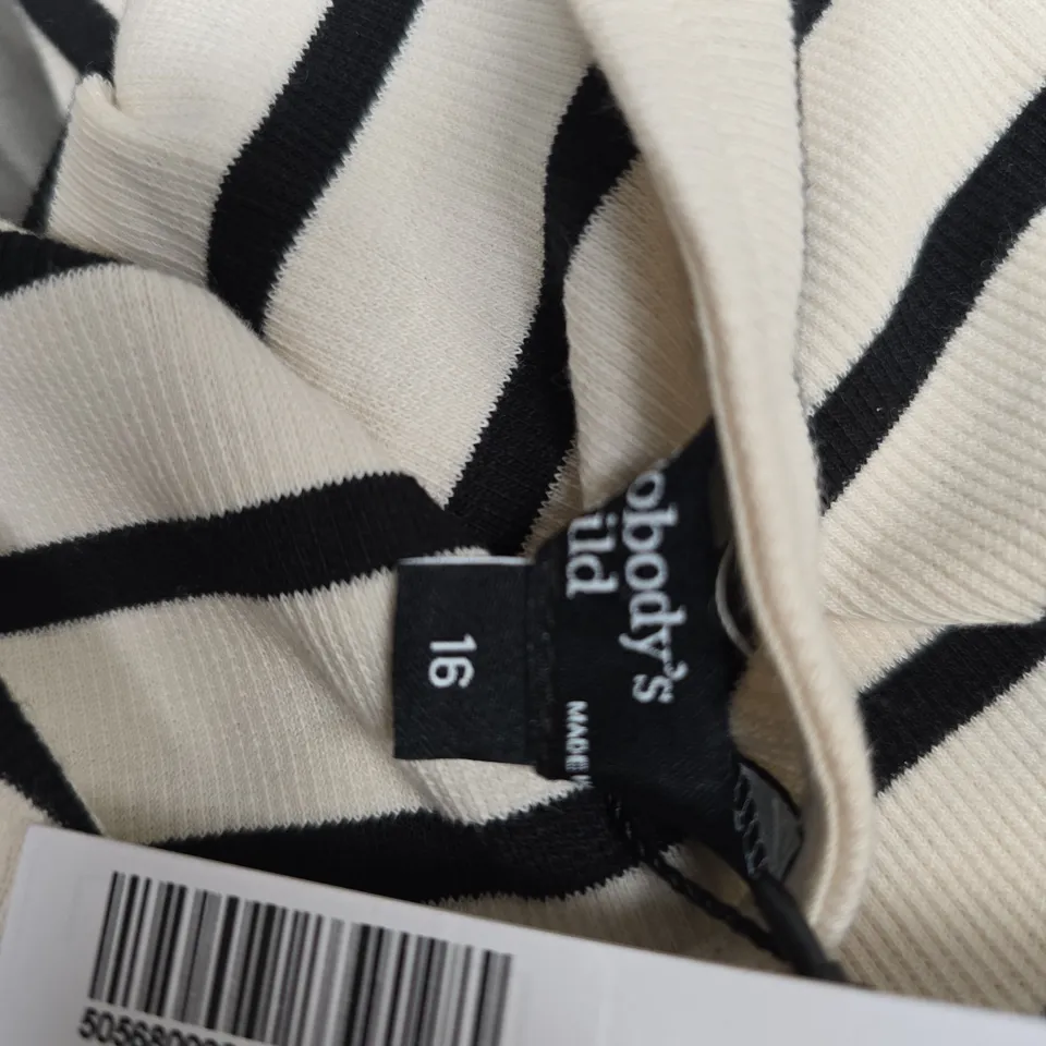 NOBODY'S CHILD FINN STRIPE MIDI DRESS – CREAM JERSEY WITH BLACK STRIPES, UK 16