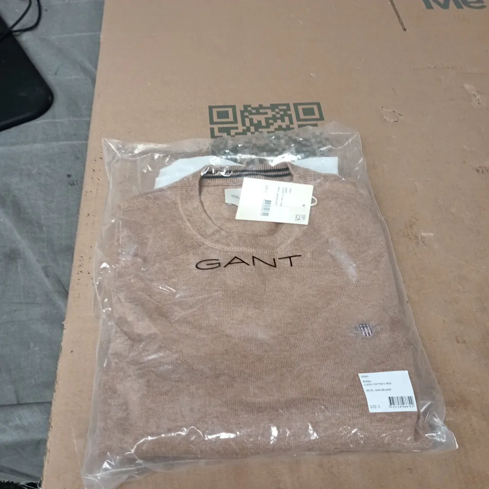 GANT Classic Cotton C-Neck Sweater, Sand Melange, UK S (S)