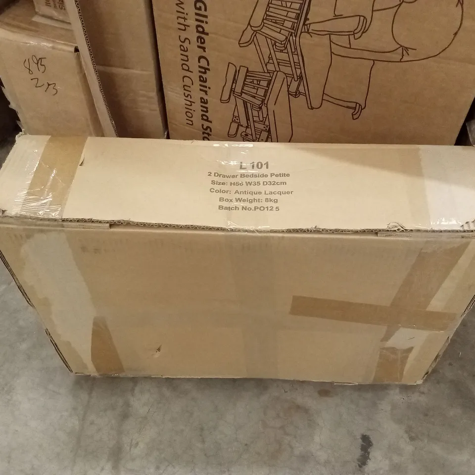 BOXED 2 DRAWER BEDSIDE PETITE - ANTIQUE LACQUER (1 BOX)