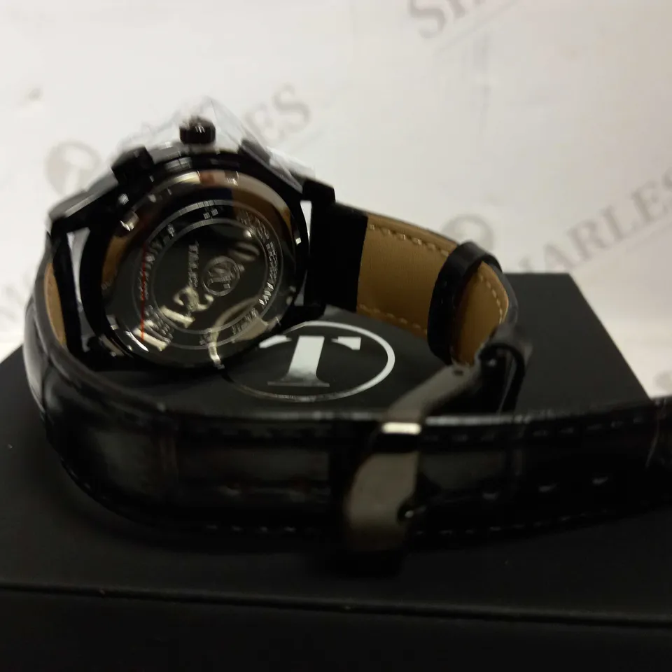 TALIS CO TRIPLE DIAL BLACK LEATHER STRAP WATCH RRP £550