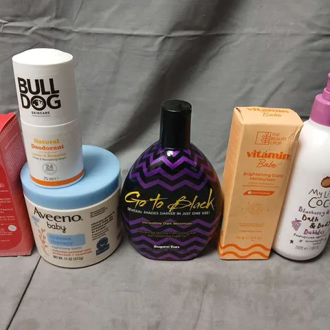 APPROXIMATELY 15 ASSORTED HEALTH & BEAUTY PRODUCTS TO INCLUDE VITAMIN BABE, BULL DOG AND MY LITTLE COCO