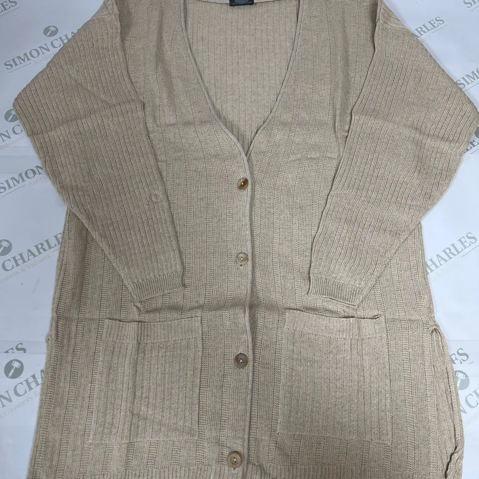 18 AS NEW BAGGED BUTTON FRONT POCKET CARDIGAN IN BEIGE IN VARIOUS SIZES 