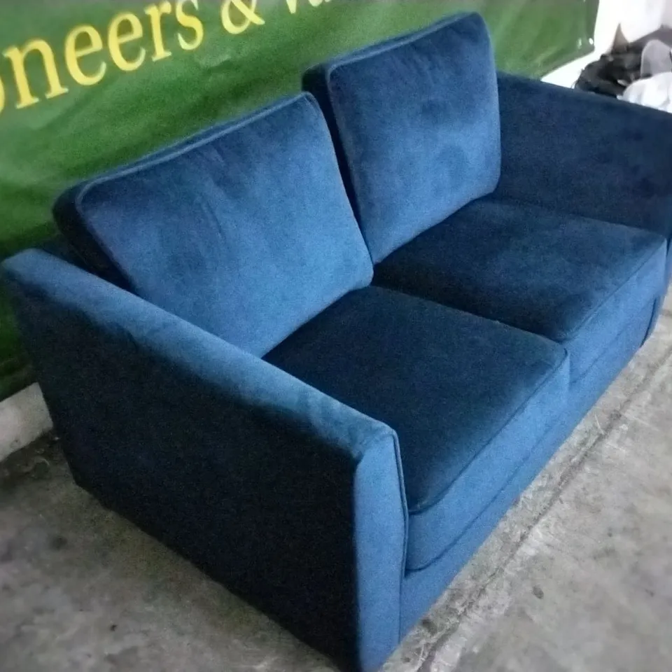 DESIGNER ELECTRIC BLUE PLUSH VELVET 2 SEATER SOFA