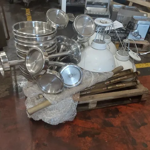 PALLET CONTAINING A LARGE QUANTITY OF ITEMS INCLUDING RESTAURANT LIGHTS, CHAMPAGNE BUCKET STANDS ECT