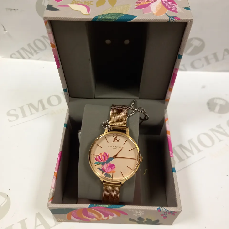 SARA MILLER LONDON THE PEONY COLLECTION RODE GOLD PLATED MESH STRAP WATCH 