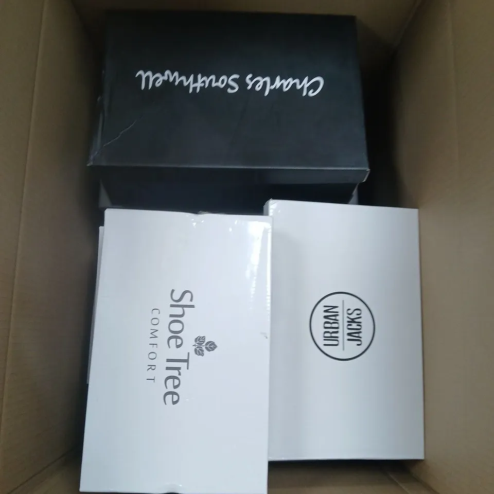 BOX OF APPROXIMATELY 8 ASSORTED SHOES IN VARIOUS COLORS, SIZES AND STYLES