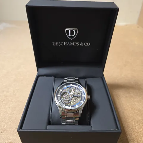 DESCHAMPS & CO SKELETON WATCH β STAINLESS STEEL BRACELET, BOXED