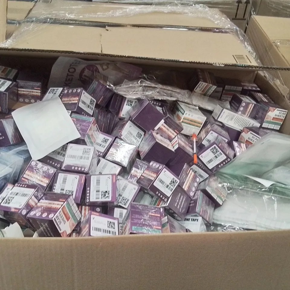 PALLET CONTAINING A LARGE QUANTITY OF PHARMACY PRODUCTS TO INCLUDE;GUM PROTECTION GEL,SCAR SHEETS,SILICONE TAPE