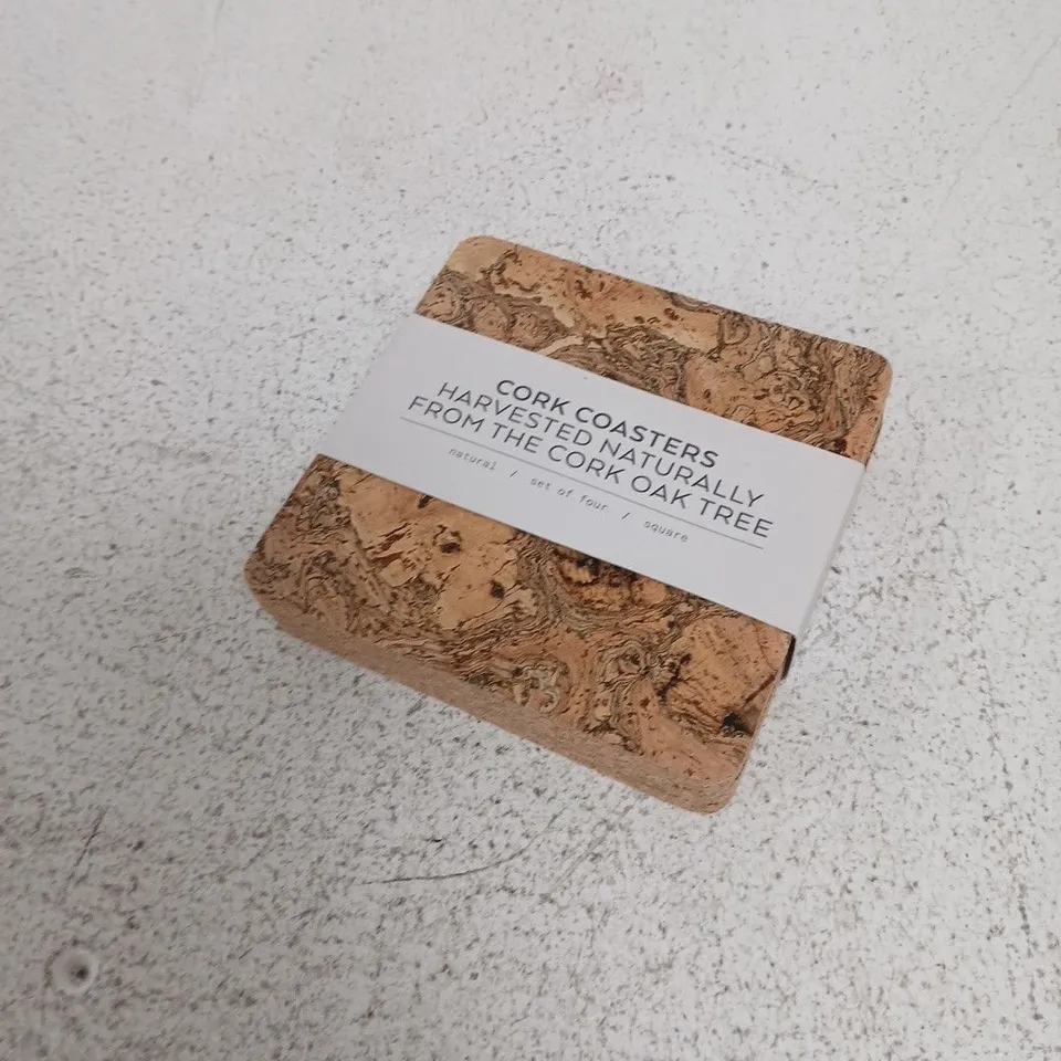 CORK COASTERS – HARVESTED NATURALLY FROM THE CORK OAK TREE (SET OF FOUR, SQUARE)