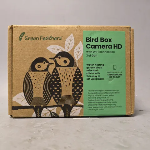 BOXED GREEN FEATHERS BIRD BOX CAMERA HD