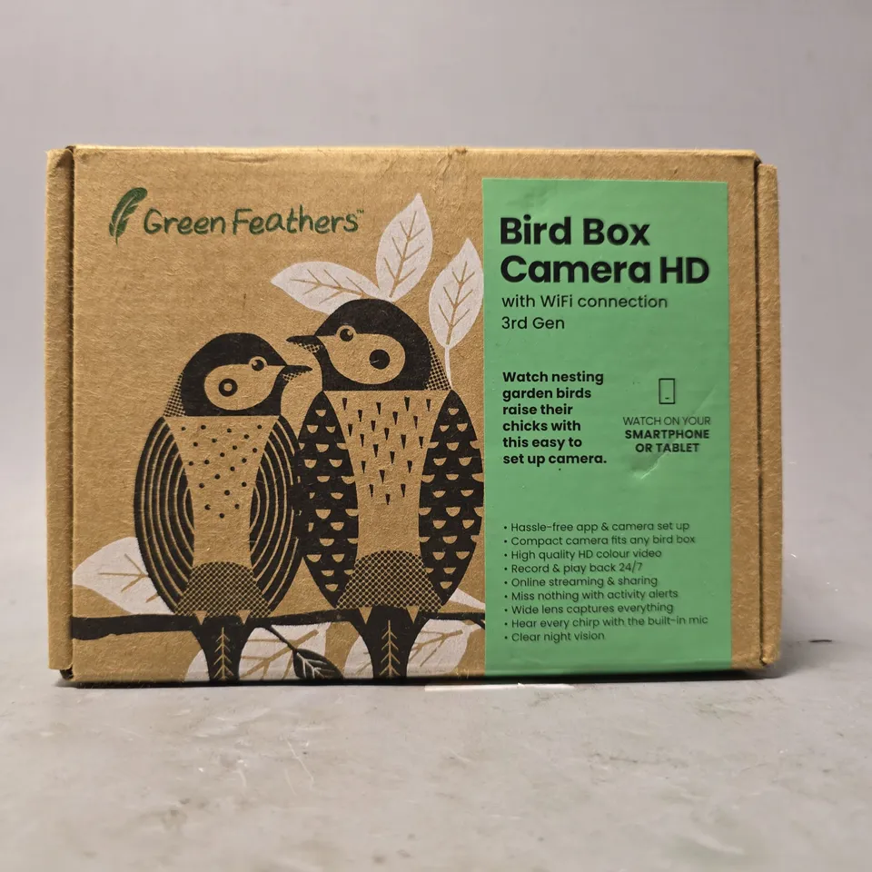 BOXED GREEN FEATHERS BIRD BOX CAMERA HD 