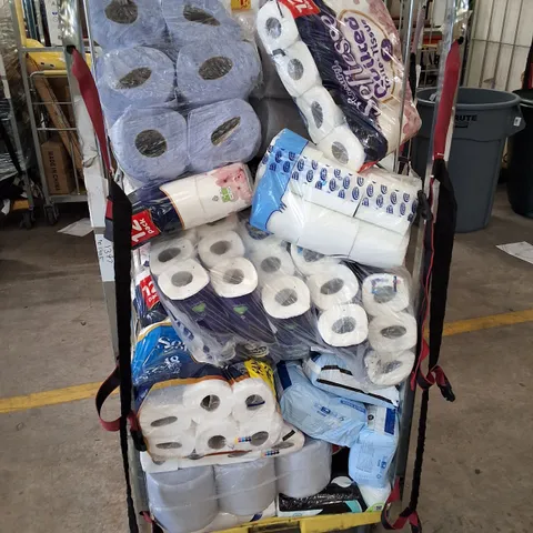 CAGE CONTAINING ASSORTED TOILET TISSUE, KITCHEN ROLLS & BLUE PAPER ROLLS