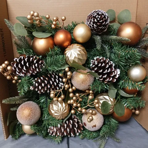 COPPER AND GOLD PRE-LIT FESTIVE WREATH