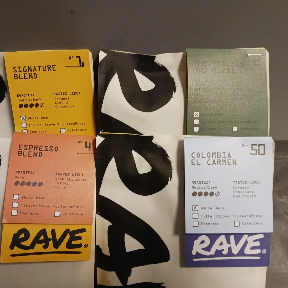 LOT OF 4 250G PACKS OF RAVE COFFEE BEANS