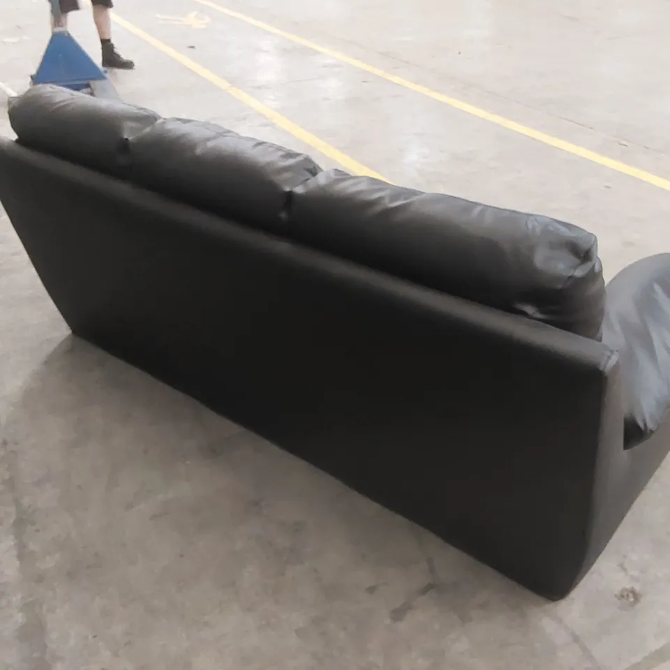 DESIGNER 3 SEATER FAUX LEATHER SOFA - BLACK