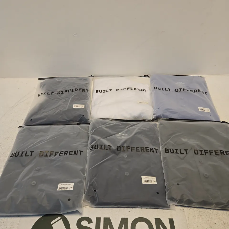 SET OF APPROXIMATELY 20 ASSORTED BUILT DIFFERENT T-SHIRTS/SHIRTS IN VARIOUS COLOURS AND SIZES