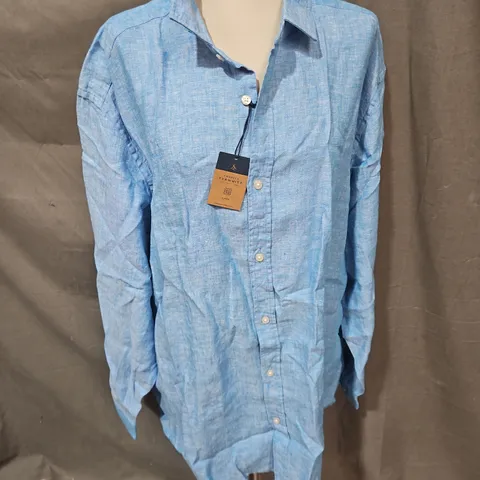 CHARLES TYRWHITT PURE LINEN CLASSIC FIT SHIRT IN OCEAN BLUE SIZE 3XL