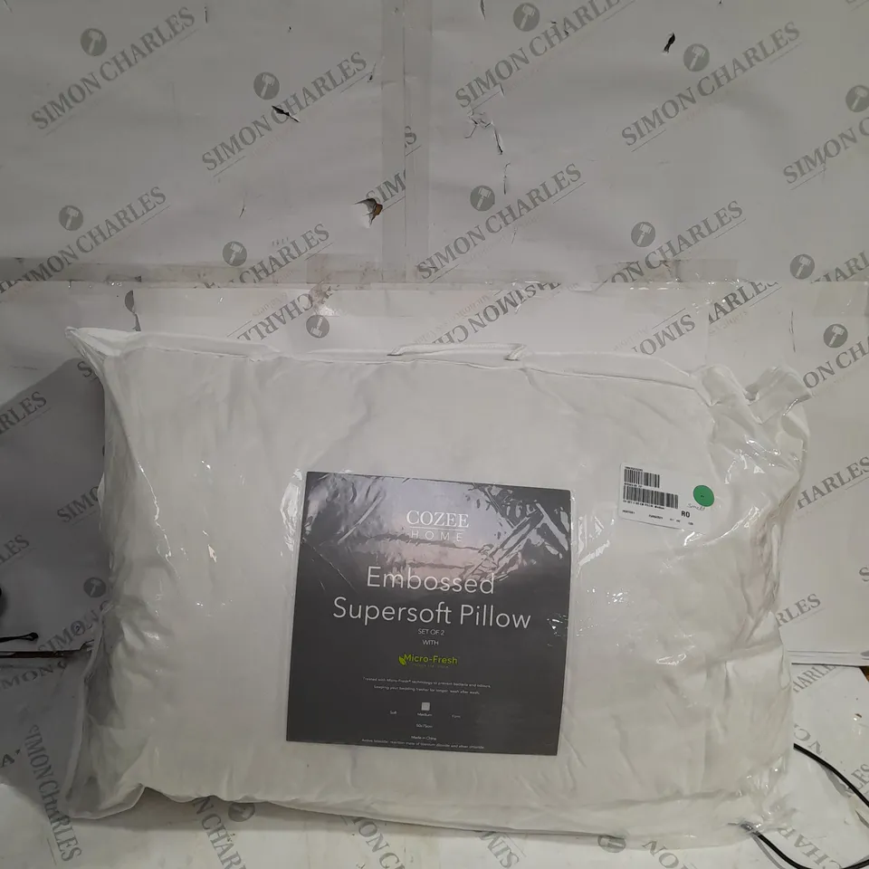 BOXED COZEE HOME SET OF 2 SUPERSOFT EMBOSSED PILLOWS WITH MICRO-FRESH MEDIUM